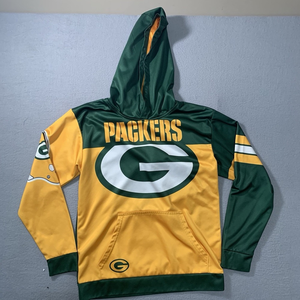 Youth Green Bay Packers Gold/Green First and Goal Pullover Hoodie Size YL